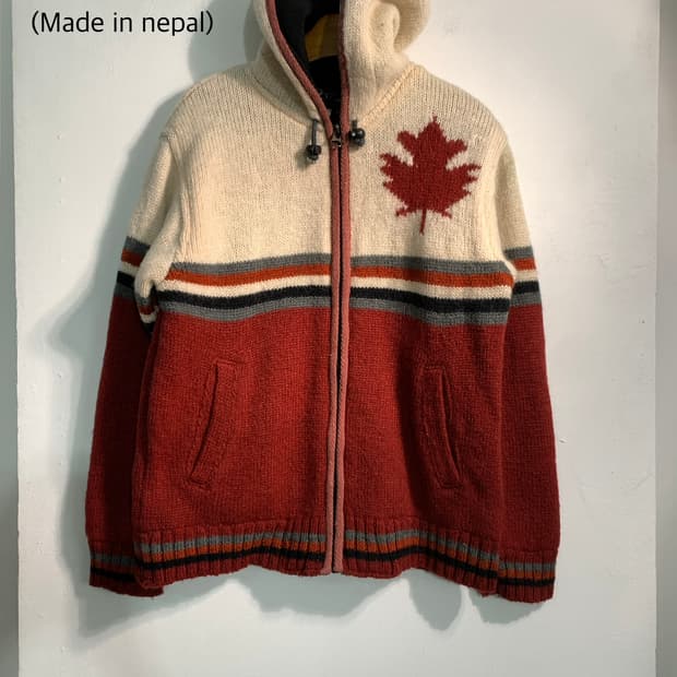 Wool 100% 캐나다 니트후드집업 s (made in nepal)