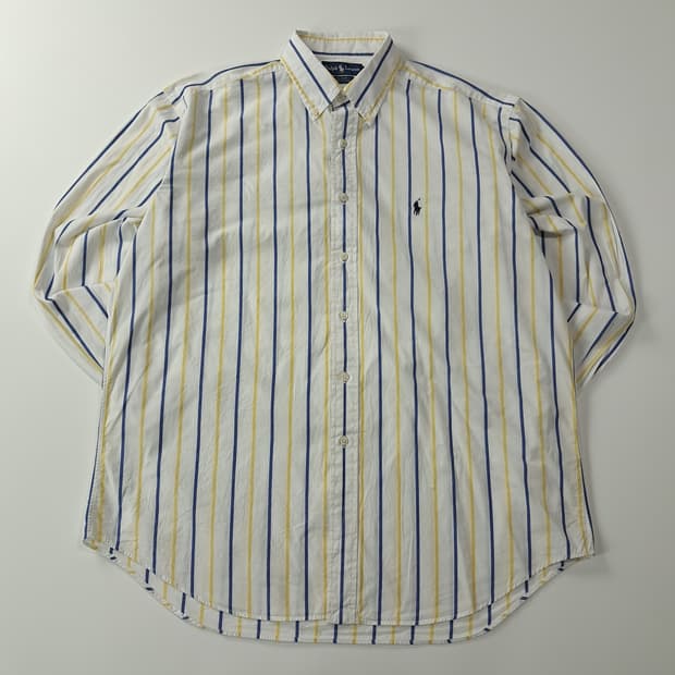 CK321 L 폴로 90s 올드스쿨 네이비 옐로우 스트라이프 셔츠 남방