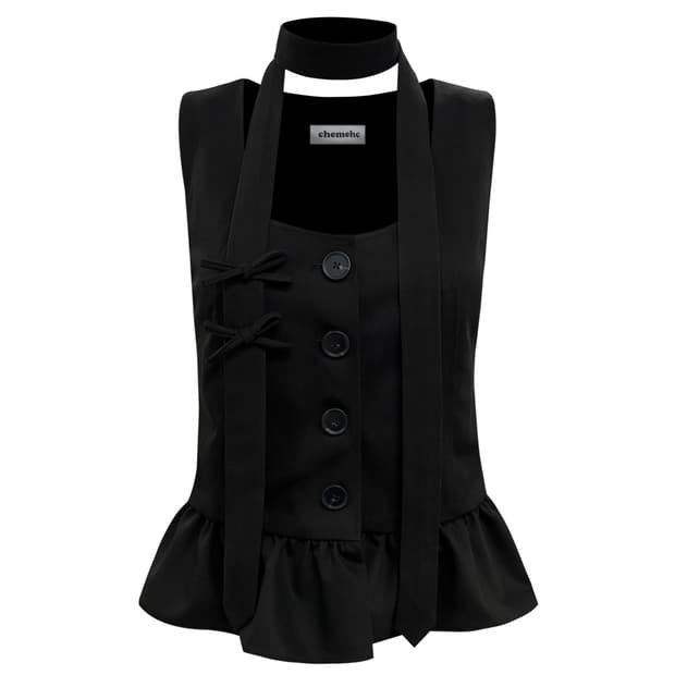 체메씨 PEPLUM VEST RIBBON TIE SET (BLACK)