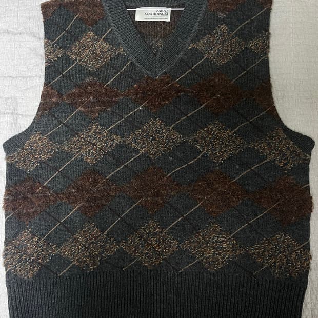 소시오츠키 X 자라 텍스처 다이아몬드 니트 베스트 (XL)