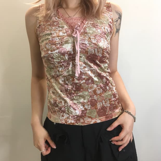 jpn vintage rose lace velour sleeveless
