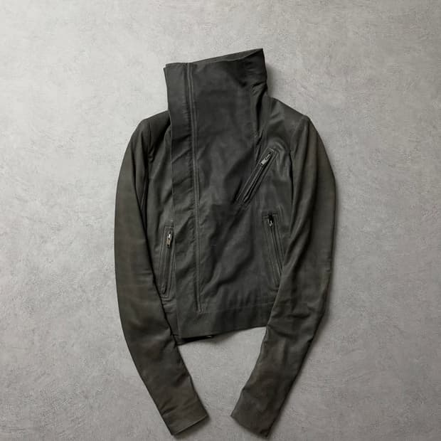 릭오웬스 하이넥 램스킨 자켓