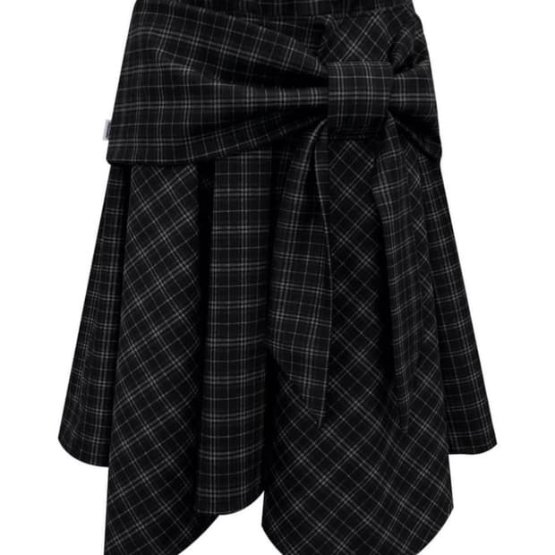 체메씨 보우 언발란스 스커트 블랙체크