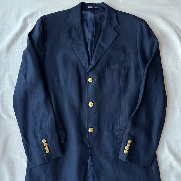 폴로 린넨 네이비 금장 블레이저 44R (Made in Italy)