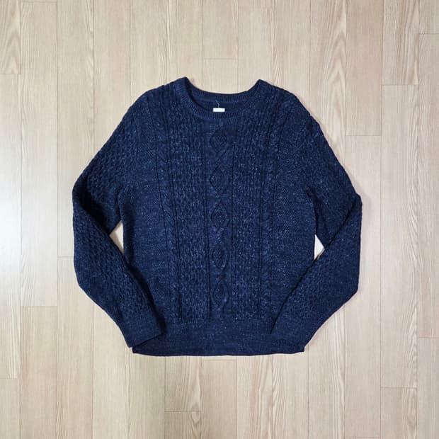 갭 블루 네이비 아란 짜임 코튼 니트