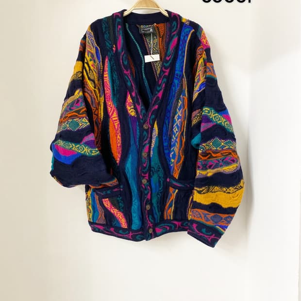 COOGI 퓨어울 컬러패턴 벌키 가디건