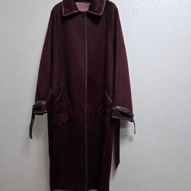 수입 낙타털 혼합 천연양가죽 배색 양모롱코트 와인 버건디칼라 새거 프리