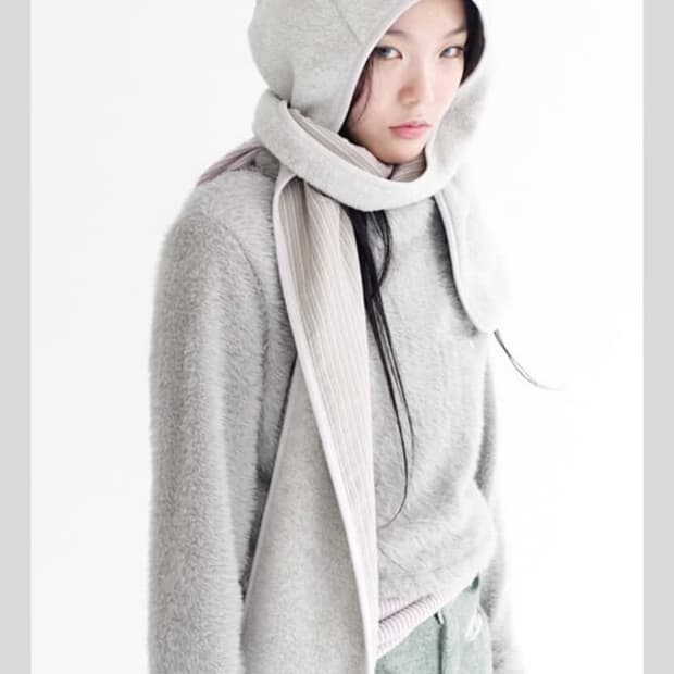 샵페어리 플리스 이어 후드 머플러 그레이