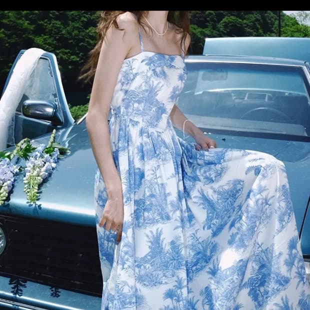 M사이즈)신스덴 블루 포레스트 나시원피스 디오르플로랄원피스휴양지여름원피스