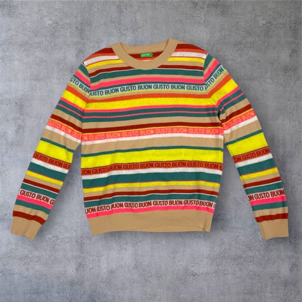 베네통 BENETTON 멀티 스트라이프 레터링 니트 FREE