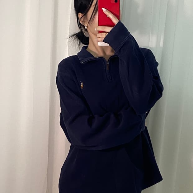 폴로 네이비 포니 반집업