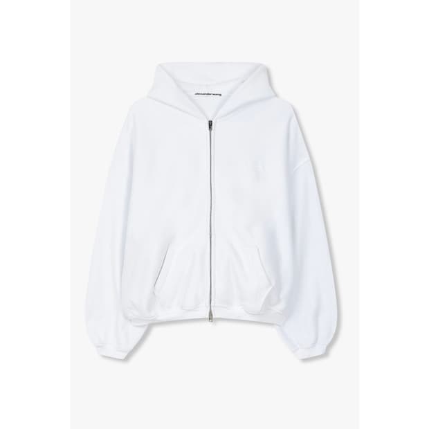 알렉산더왕 드롭 숄더 로고 후드 집업 화이트