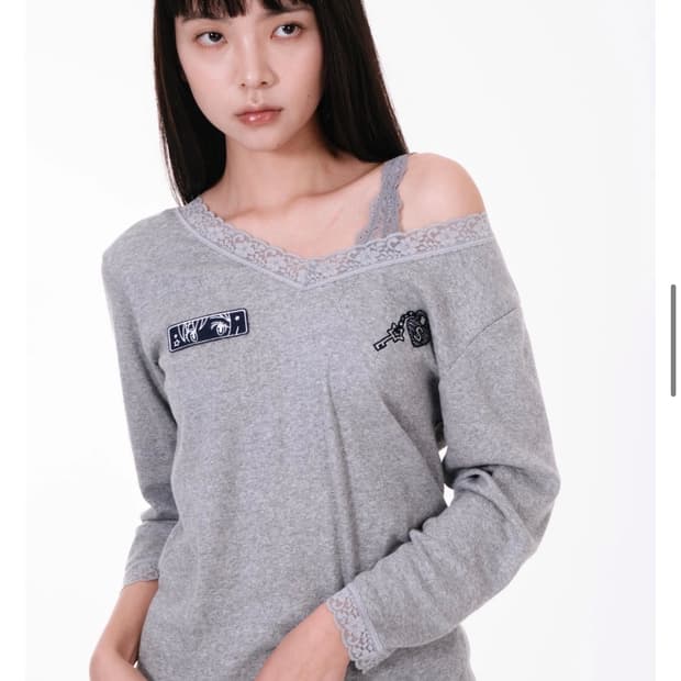 샬롬클럽 shalomclub 그레이 레이스탑 lace top gray