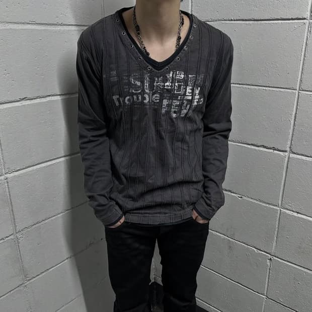 펑크 프린팅 롱 슬리브 긴팔티셔츠