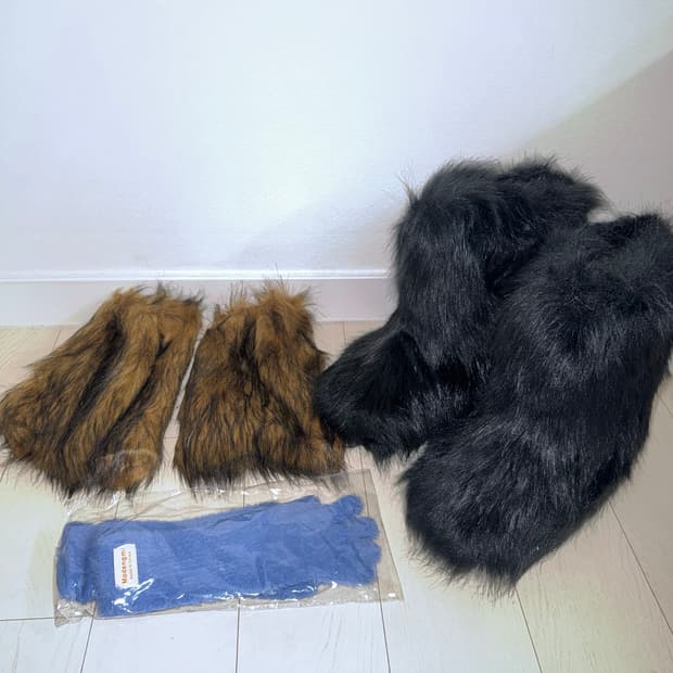 겨울 털 부츠 패션 + 레그워머 + 털 장갑 y2k 빈티지