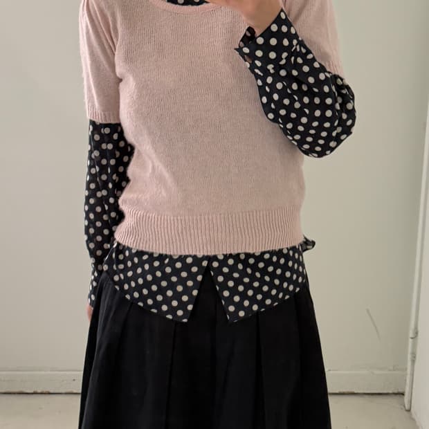 일본빈티지 네이비핑크 도트 레이어드 세트