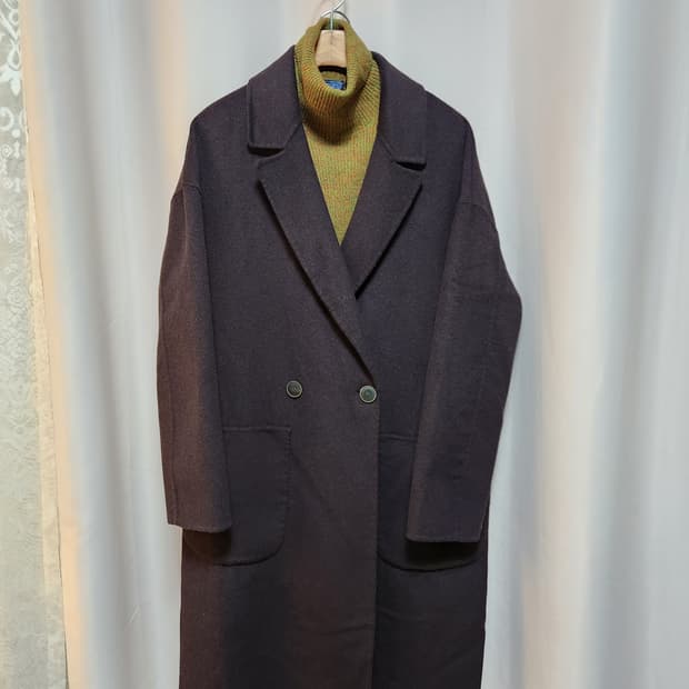 톰보이 오버핏 더블 퍼플 모직 코트