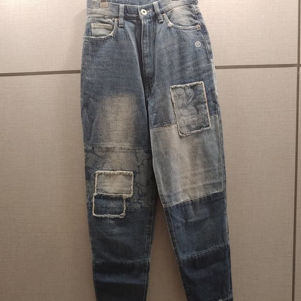 [XXS,22~23인치] 베이프 카모 패치워크 레더탭 데님 팬츠