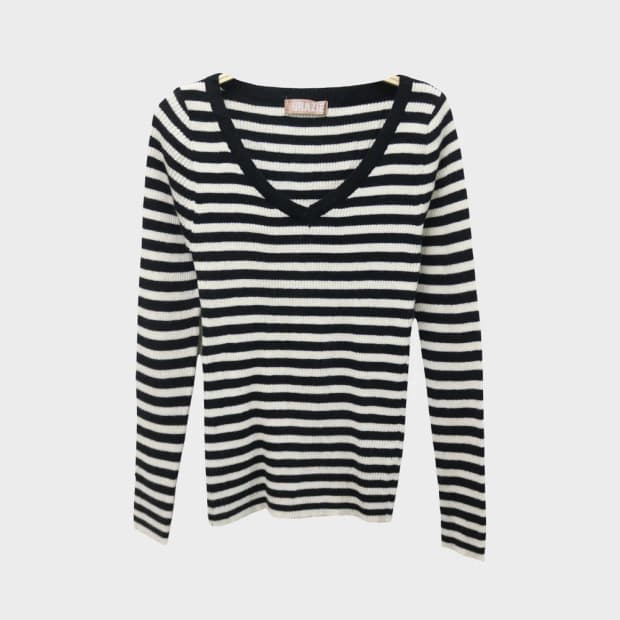 GRAZIE 스트라이프 브이넥 니트 62391