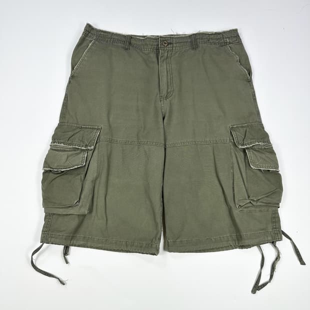 36 VTG 빈티지 와이드 카고 반바지 카키