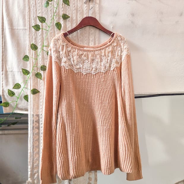 자몽 레이스 니트