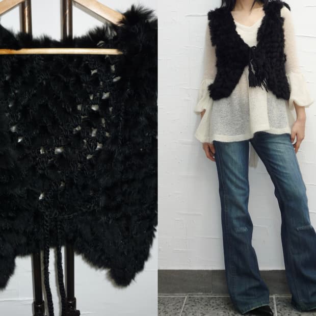 black fur ribbon vest