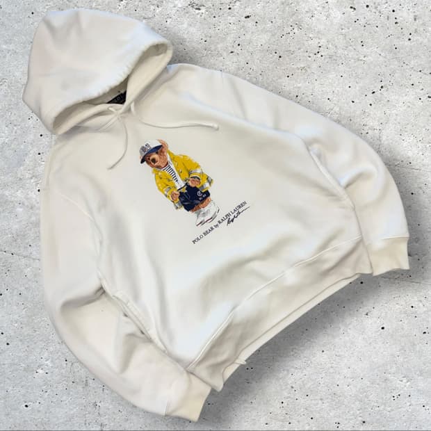 [M] 폴로 랄프로렌 신형 큐알 폴로베어 화이트 후드티 D525