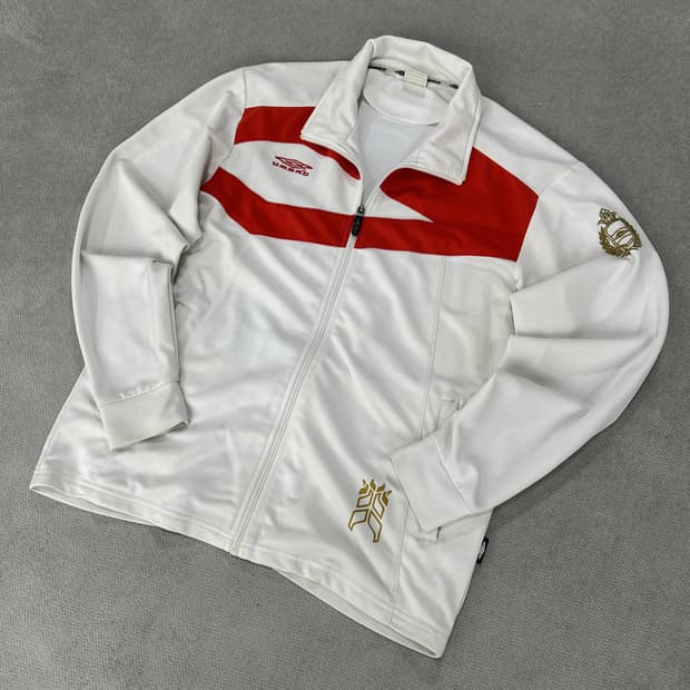 엄브로 화이트/레드 집업 트랙탑 m