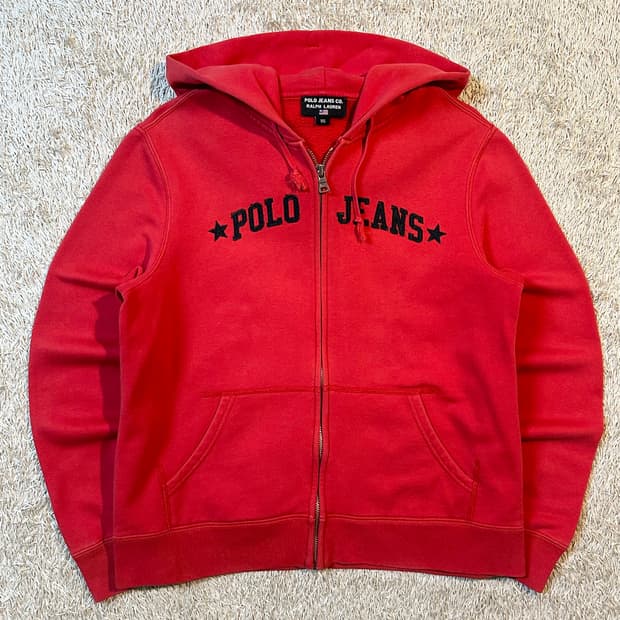 폴로 진스 POLO JEANS 스펠아웃 후드집업 레드