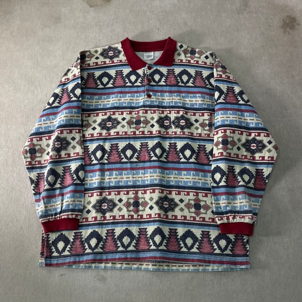 105 00s 빈티지 패턴 카라 코튼 니트 