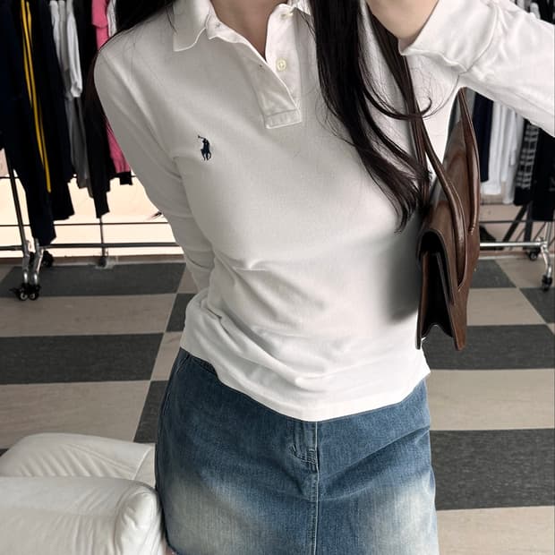 폴로 랄프로렌 슬림핏 화이트 카라 티셔츠
