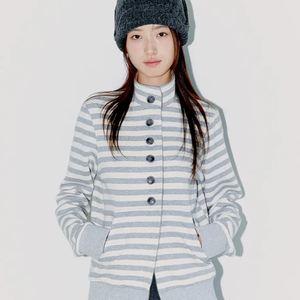 오피쉬 BUTTON STRIPE TWO-WAY ZIP UP MELANGE