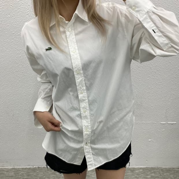 라코스테 미니로고 화이트 긴팔셔츠 XS