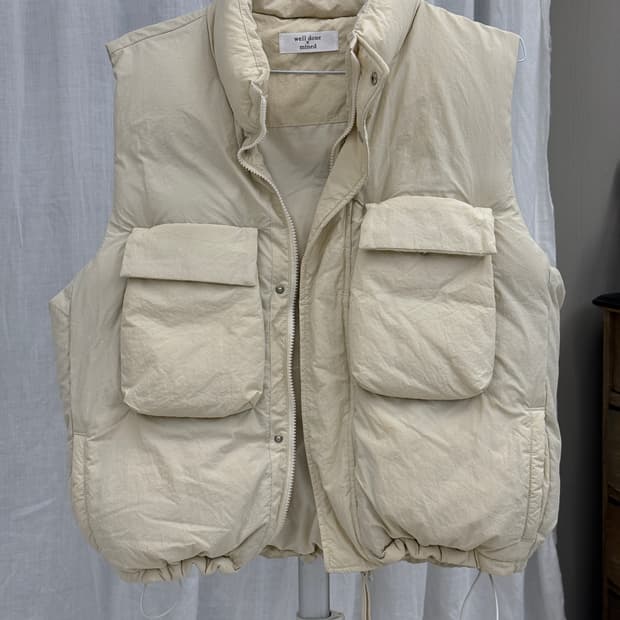 조끼패딩 크림색