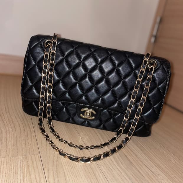 샤넬 램스킨 클래식 라지 블랙 골드 체인 정품/급
