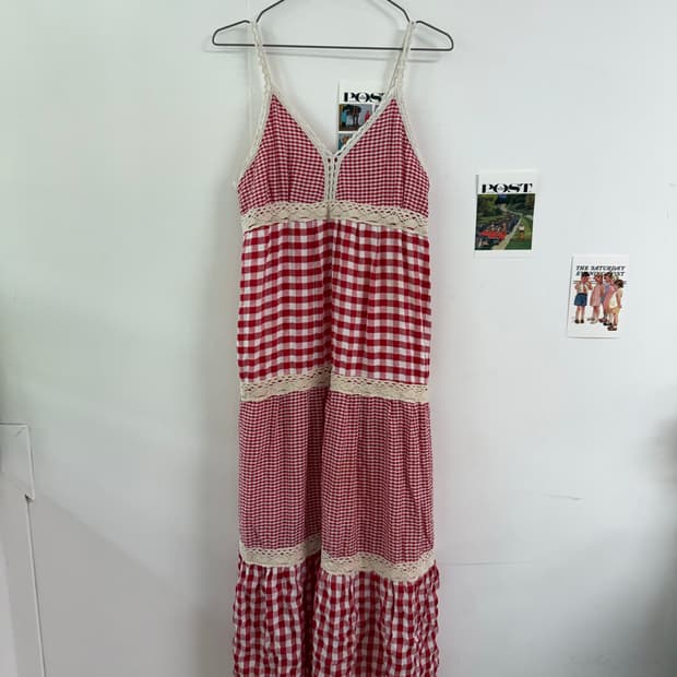 Japan check crochet onepiece 체크원피스 