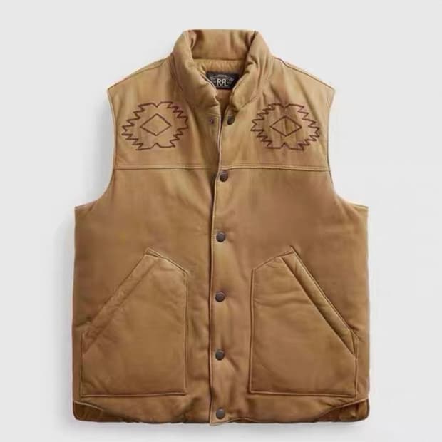 rrl 웨스턴 자수 가죽 베스트 m
