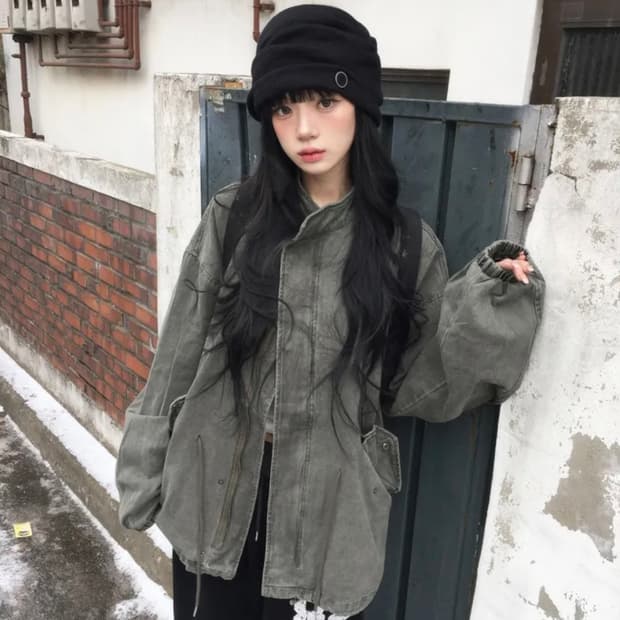 모디무드 티지 워싱 야상 점퍼 카키