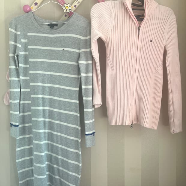 타미힐피거 딱붙미니원피스+딸기우유연핑크딱붙투웨이골지집업