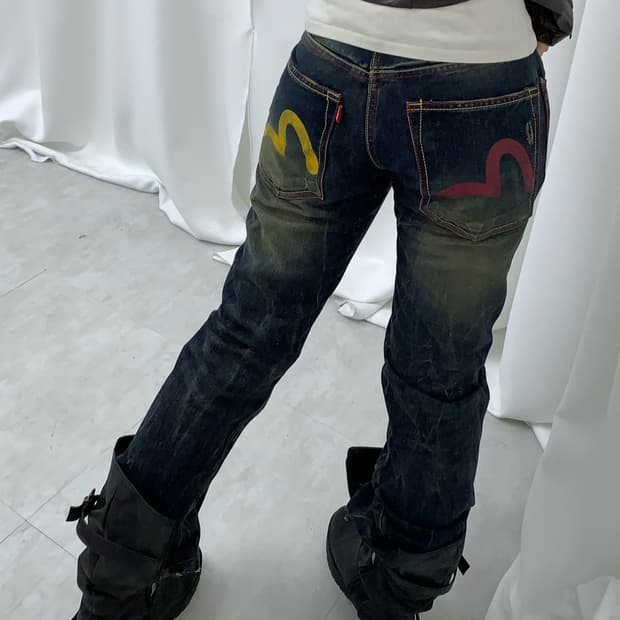 에비수 레드스티치 옐로우 워싱진