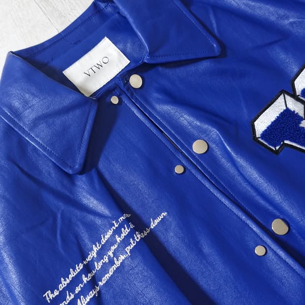 VTWO 블루 레더 야구 점퍼 M