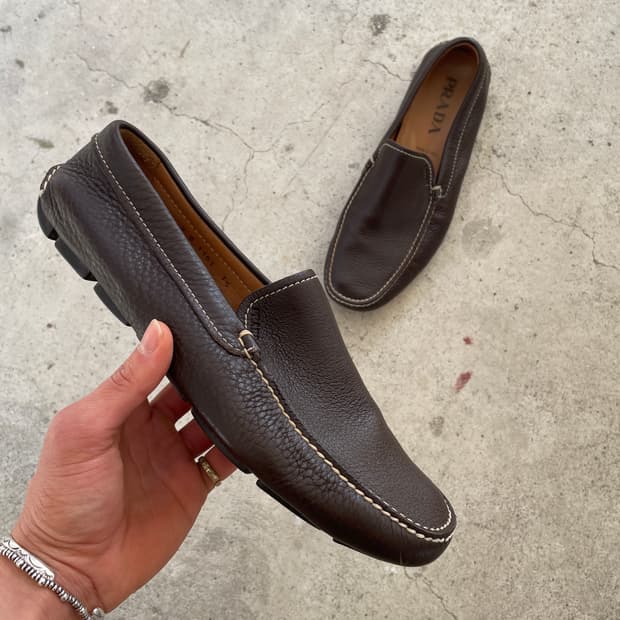 Prada Calf Skin Brown Driving Loafers