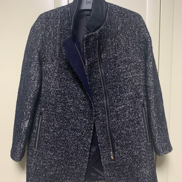 시스템 트위드 가죽매칭 코트