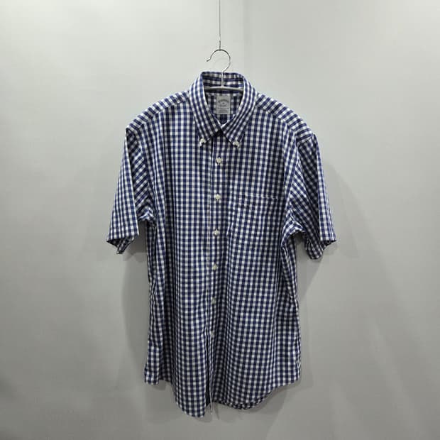 브룩스브라더스 버튼다운 깅엄체크 반팔셔츠 M
