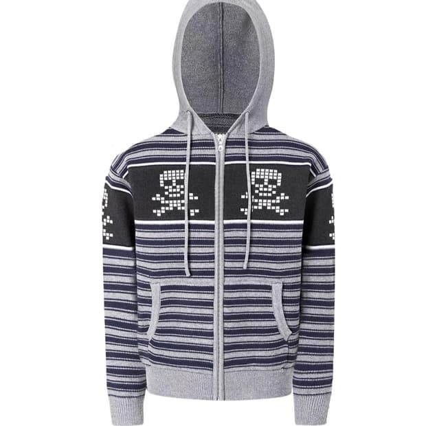 빈티지 갸루 해골 스트라이프 니트 후드집업