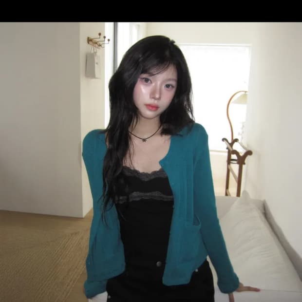 모디무드 펀칭포켓가디건 틸블루