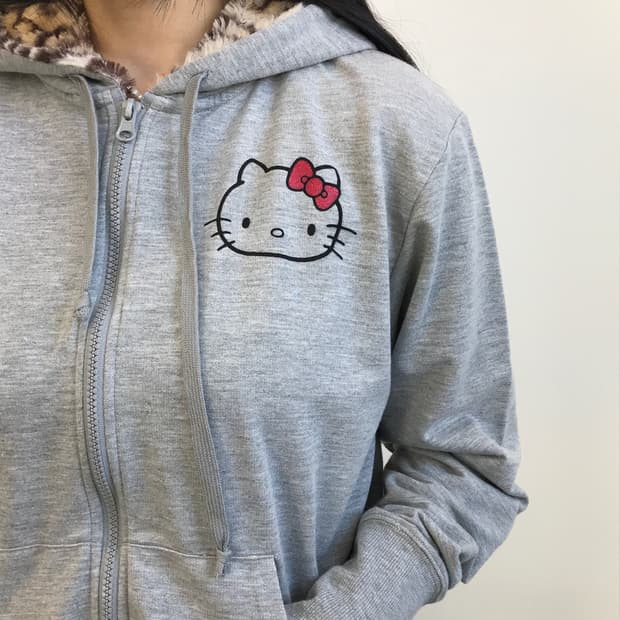 'Hello Kitty' Leopard Fur Zip-Up Hoodie
