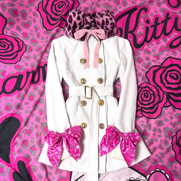 MA*RS마즈 금장 흰핑 리본 벨티드 코트 히메 오네갸루 핀터 일본빈티지