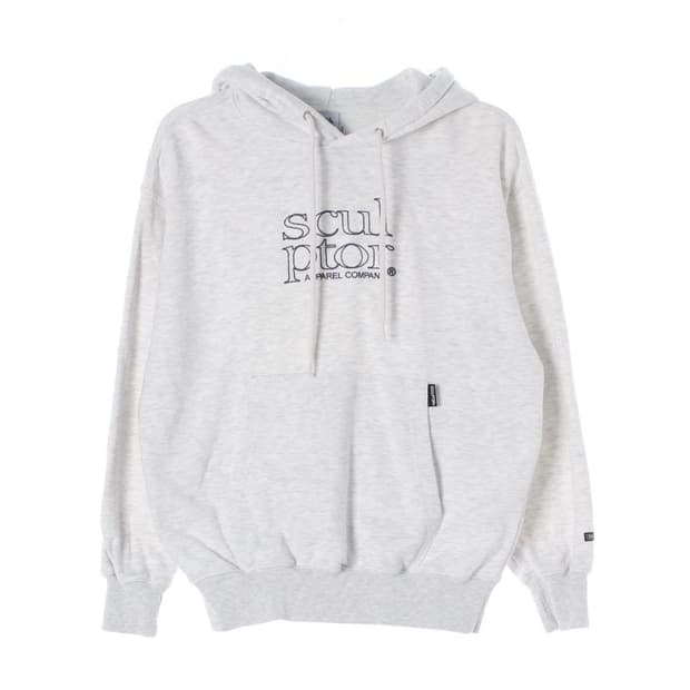 스컬프터 레트로 아웃라인 후드티 화이트 멜란지