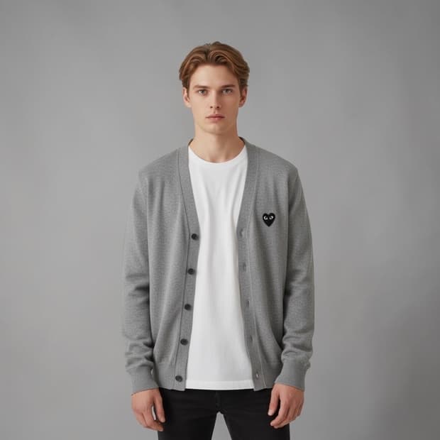 .S/ 꼼데가르송 플레이 블랙하트 그레이 가디건